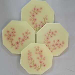 Hand Crafted Floral Octagonal Plates - Pink and Cream